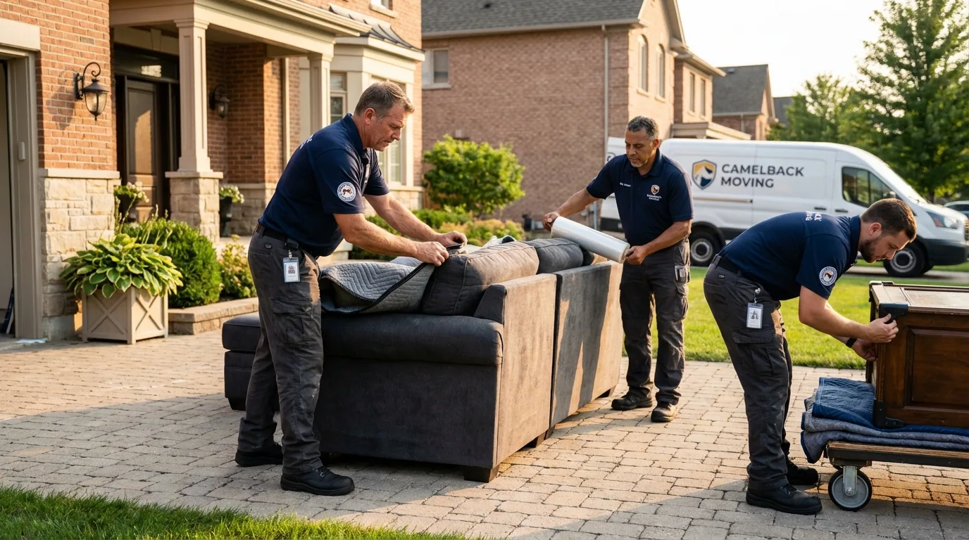 Large estate moving crew wrapping furniture in Angwin, CA