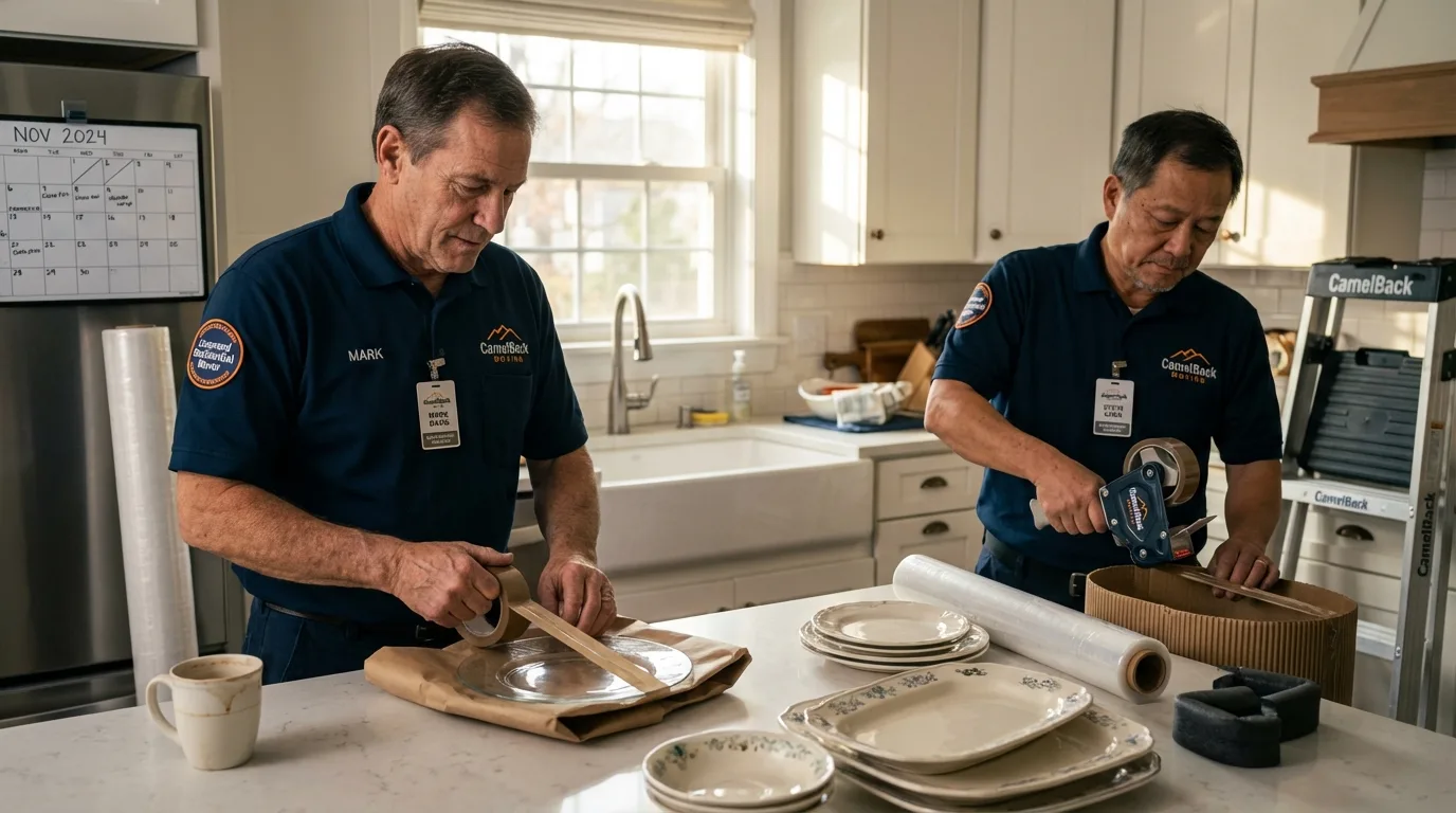Professional crew packing kitchen dishware in Angwin, CA